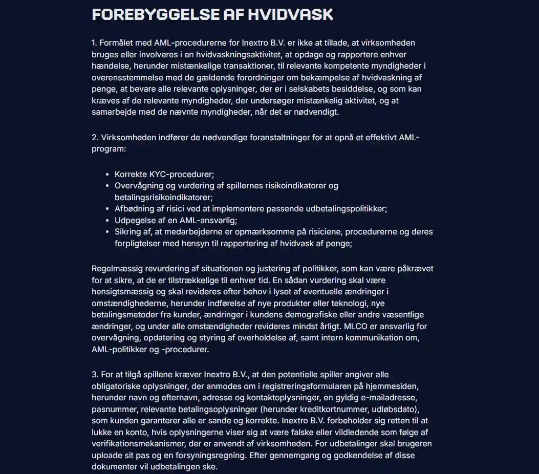 XON Bets officielle AML-side med KYC- og registreringskrav